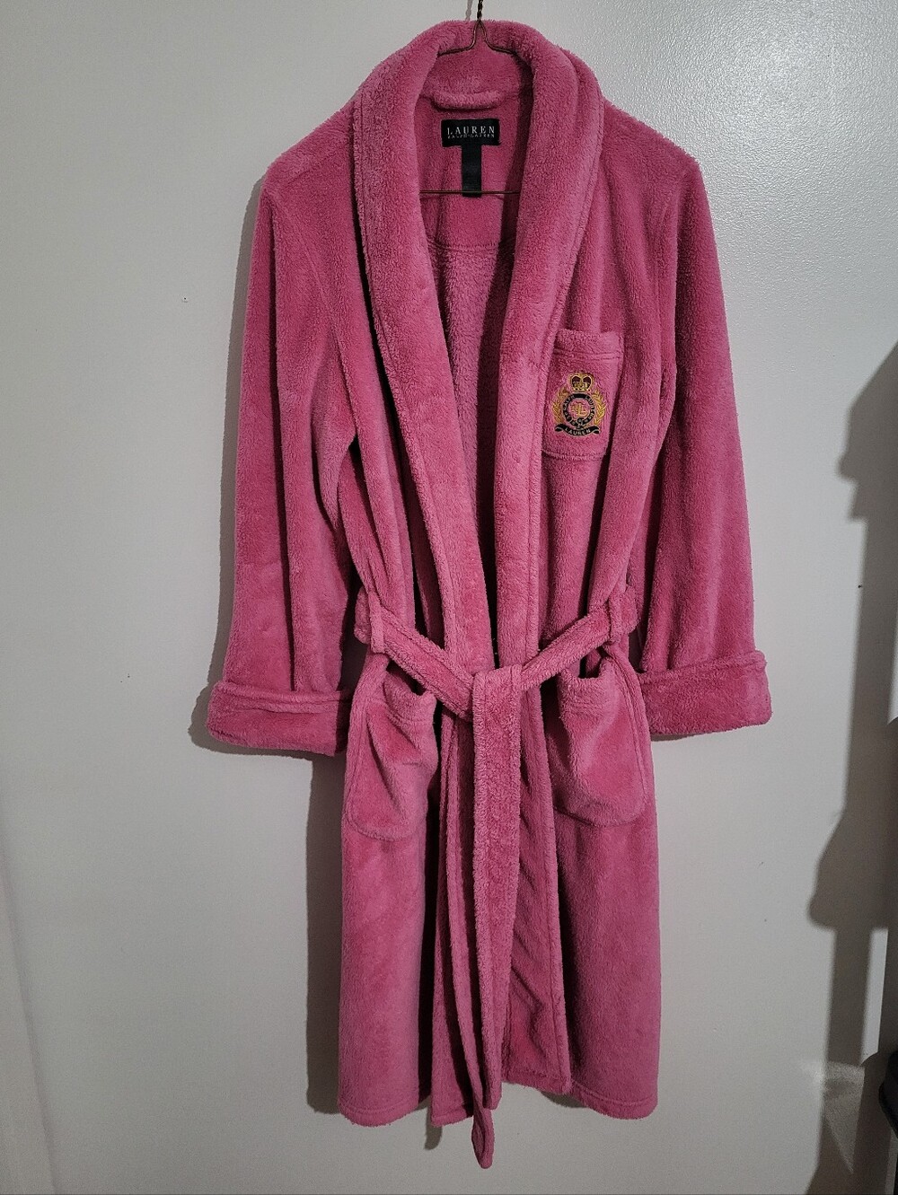 Lauren Ralph Lauren Hot Pink Plush Robe Crest Logo Y2K